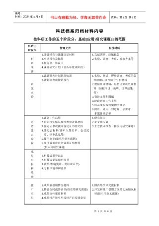 科技档案归档材料内容