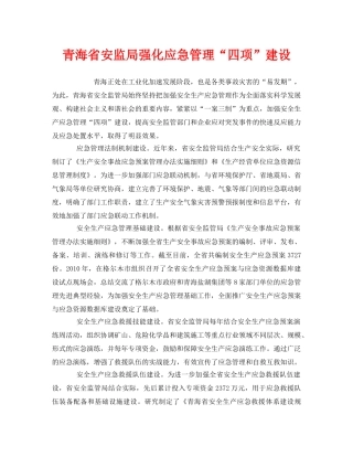 《安全管理应急预案》之青海省安监局强化应急管理“四项”建设 