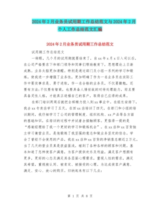 2024年2月业务员试用期工作总结范文与2024年2月个人工作总结范文汇编
