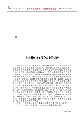 论在全县经济工作会议上的讲话