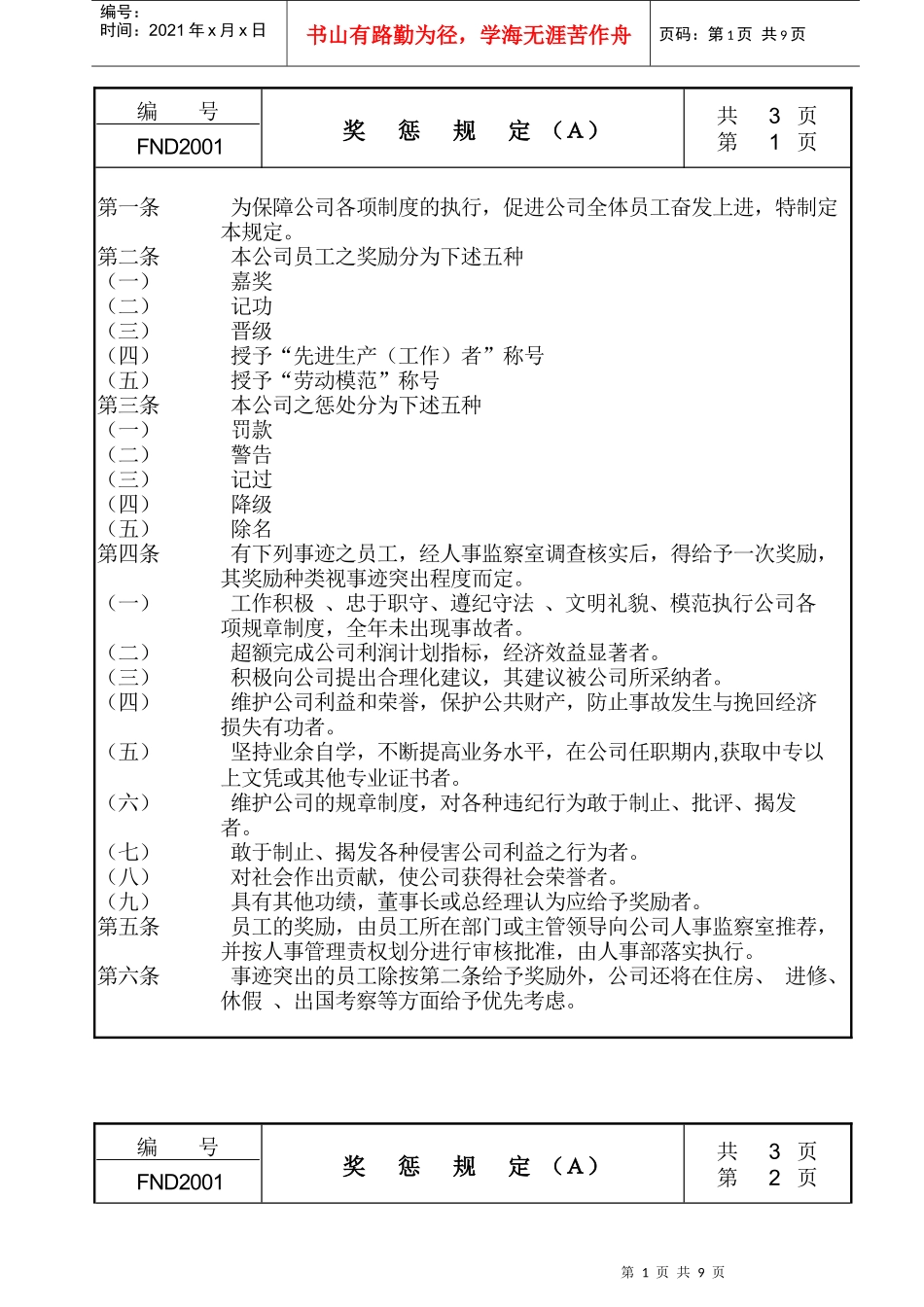 某公司员工奖惩规定与标准_第1页