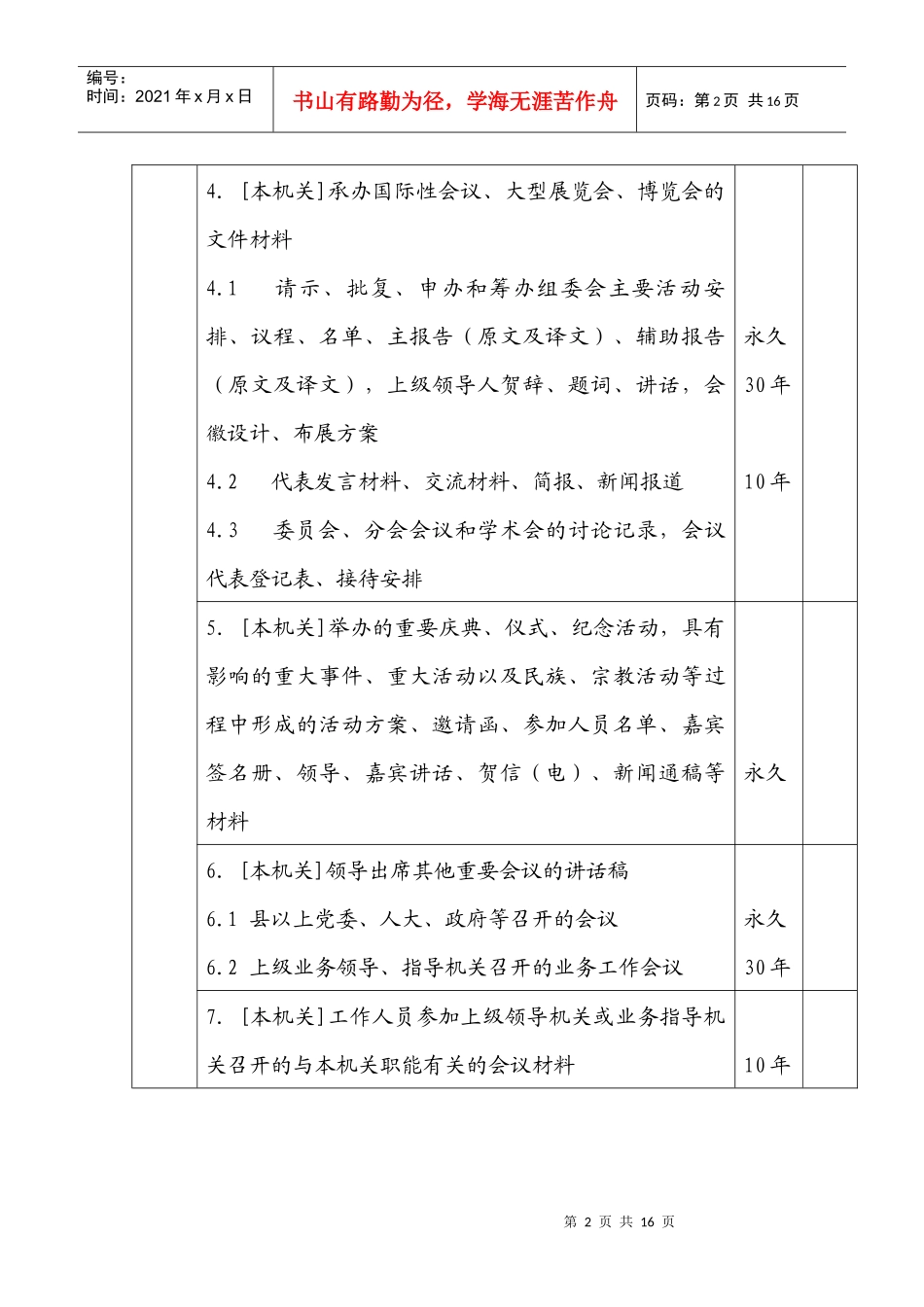 广东省机关文书档案保管期限表_第2页