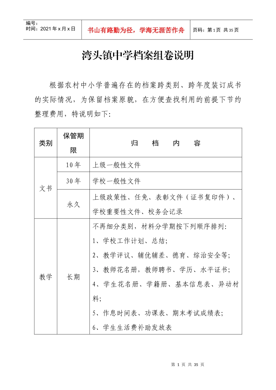 湾头中学档案组卷说明_第1页