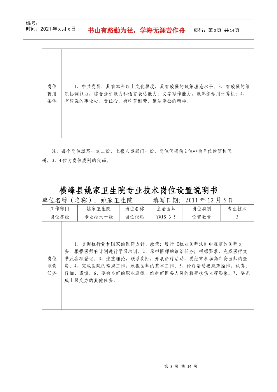 横峰县姚家卫生院管理岗位设置说明书_第3页