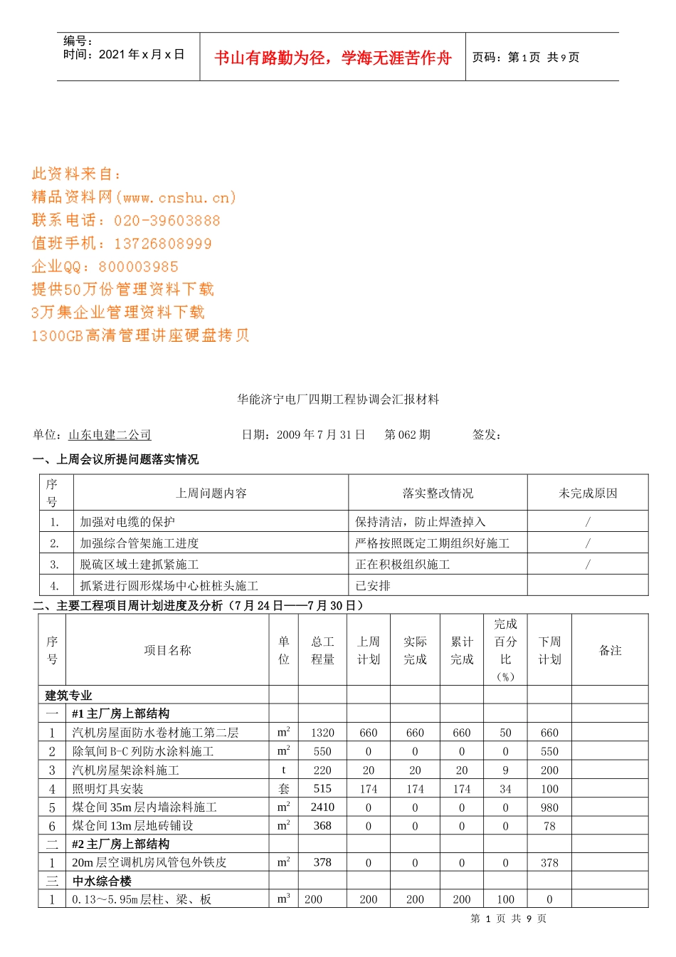某电厂四期工程协调会汇报材料_第1页