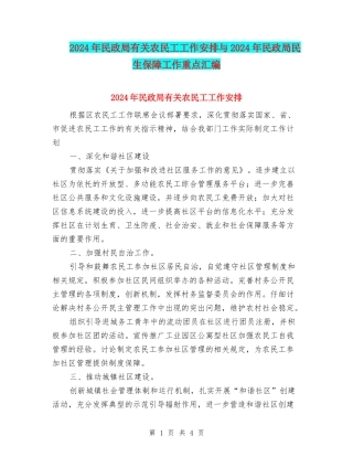 2024年民政局有关农民工工作安排与2024年民政局民生保障工作重点汇编