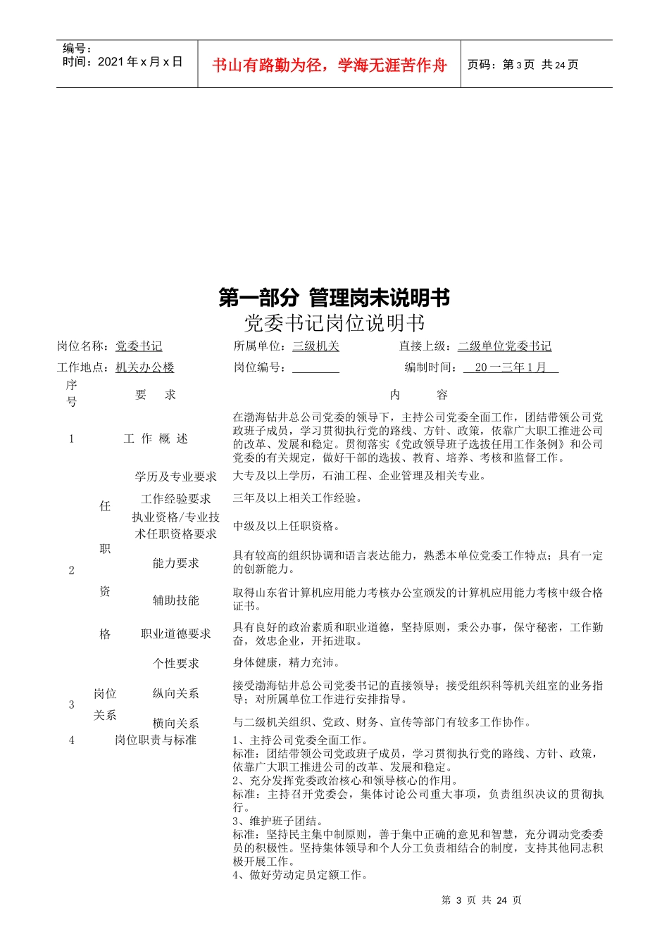 钻前公司岗位工作说明书_第3页