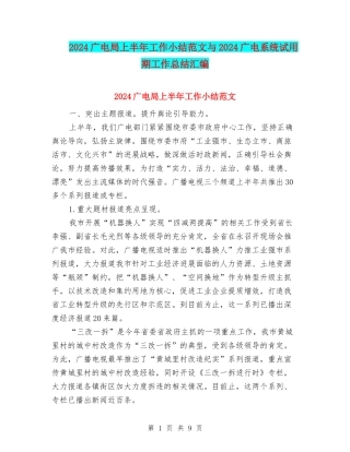 2024广电局上半年工作小结范文与2024广电系统试用期工作总结汇编