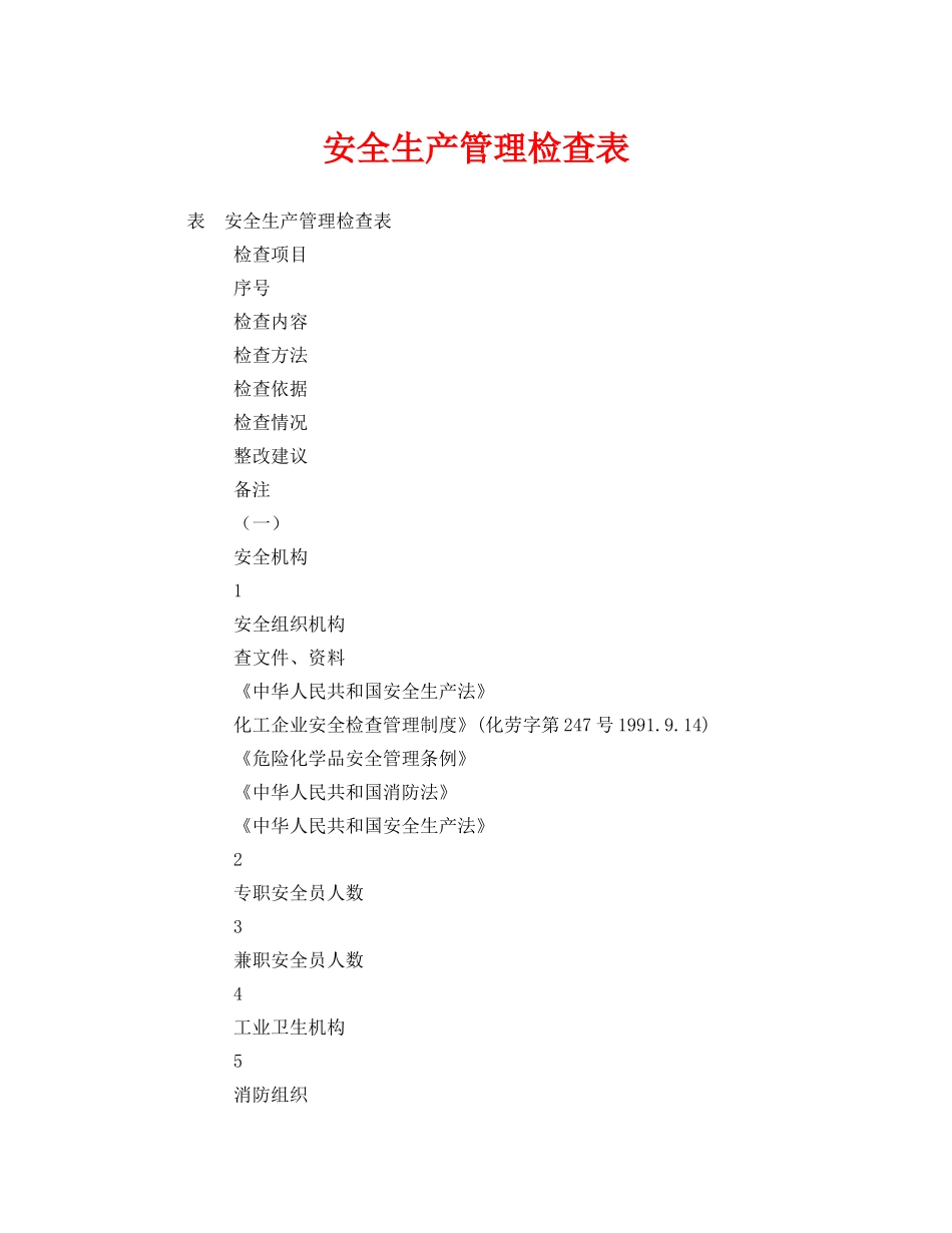《安全管理资料》之安全生产管理检查表 _第1页