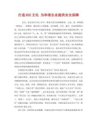 《管理体系》之打造HSE文化 为和谐企业提供安全保障 