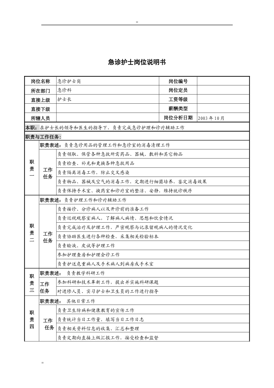 湖北新华医院急诊护士岗位说明书_第1页