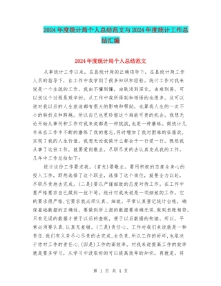 2024年度统计局个人总结范文与2024年度统计工作总结汇编