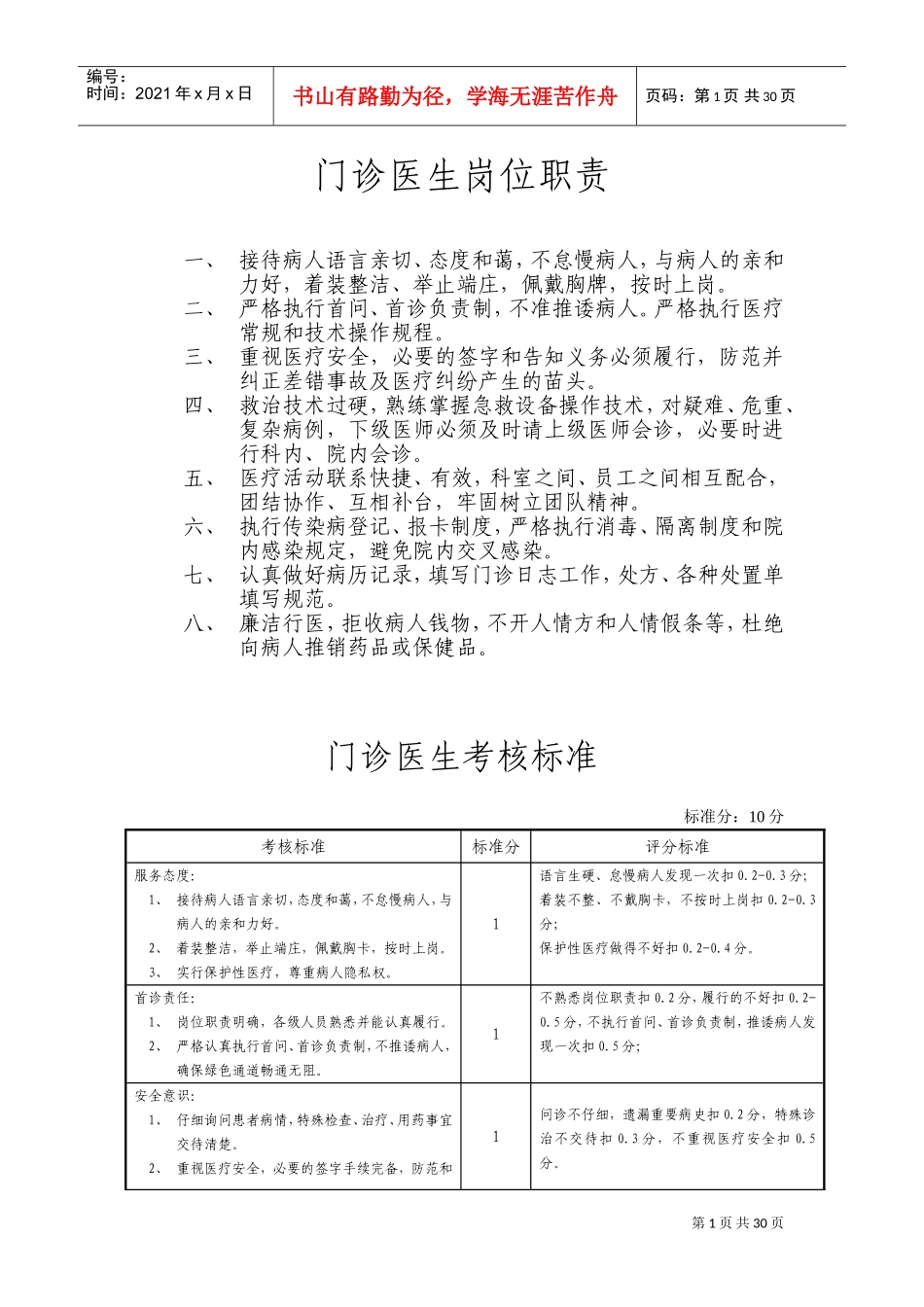 门诊医生岗位职责(DOC39页)_第1页