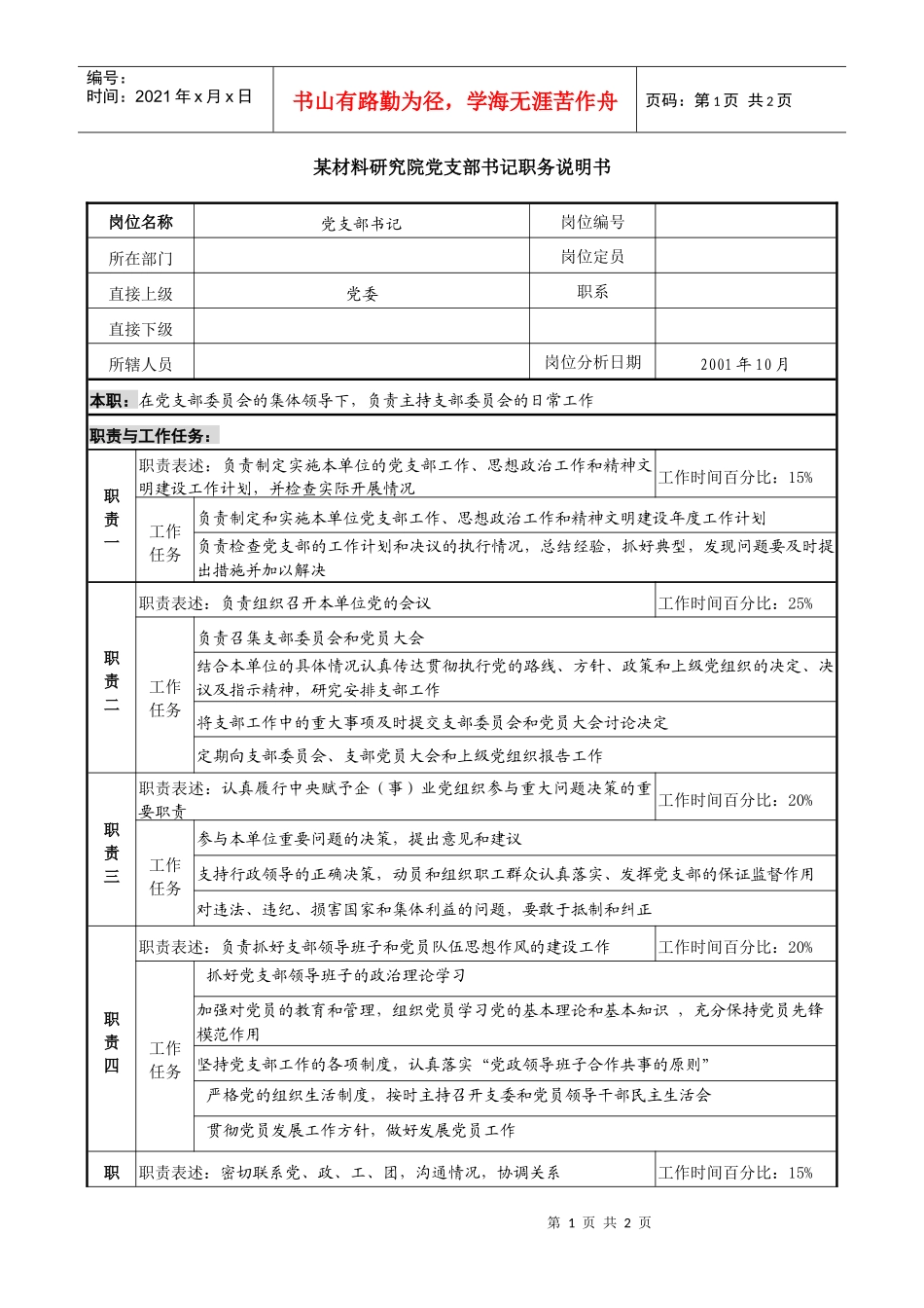 材料研究院党支部书记职务说明书_第1页
