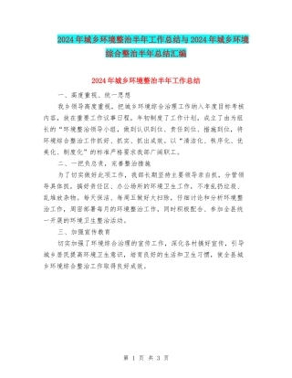 2024年城乡环境整治半年工作总结与2024年城乡环境综合整治半年总结汇编