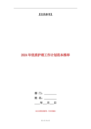 2024年优质护理工作计划范本推荐