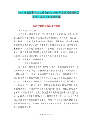 2024年县区扶贫办工作总结与2024年县区民政局机关总支上半年工作总结汇编
