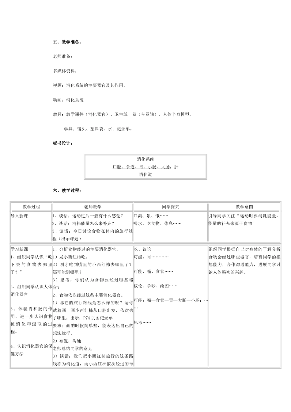 2024-2024年教科版科学四上《食物在人体内的旅行》教学设计_第2页
