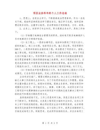 项目业务科年终个人工作总结