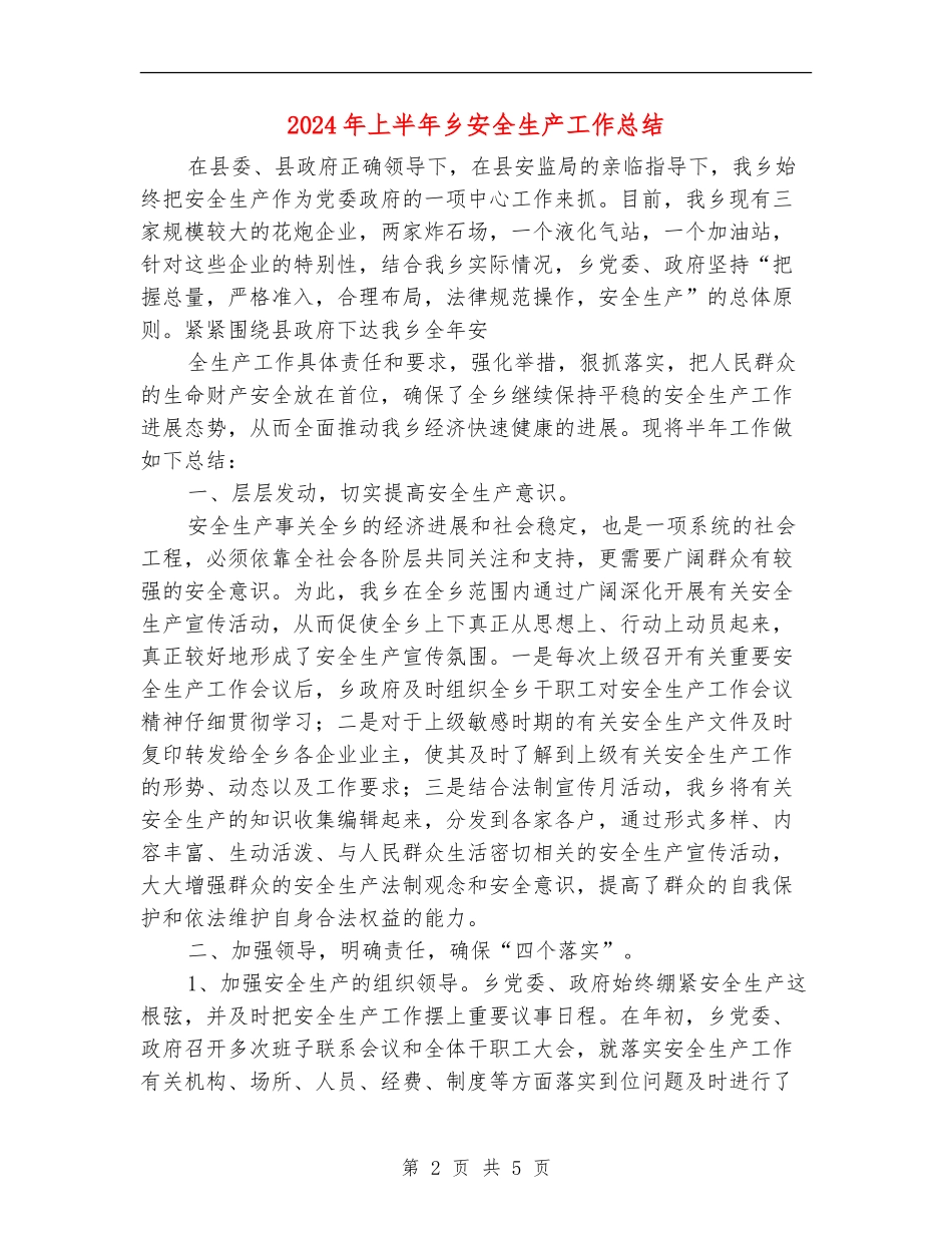 2024年上半年乡安全生产工作总结_第2页