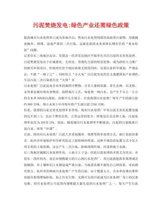 《安全环境-环保技术》之污泥焚烧发电-绿色产业还需绿色政策 