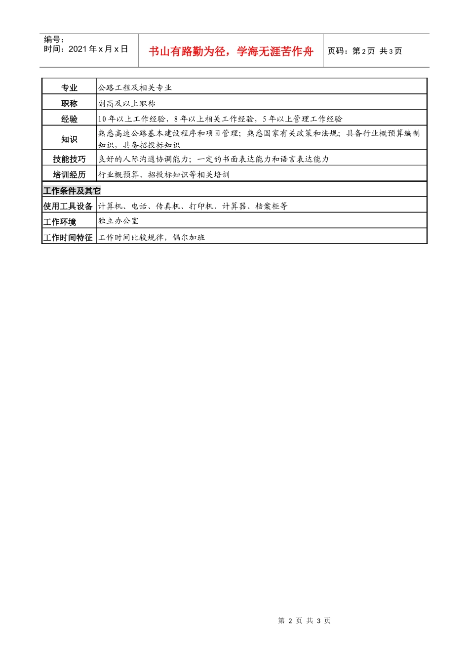 某高速公路公司总工程师岗位说明书._第2页