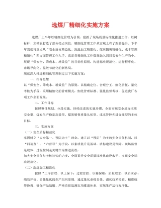 《安全管理文档》之选煤厂精细化实施方案 