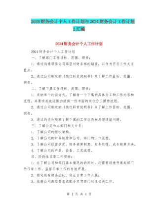 2024财务会计个人工作计划与2024财务会计工作计划2汇编