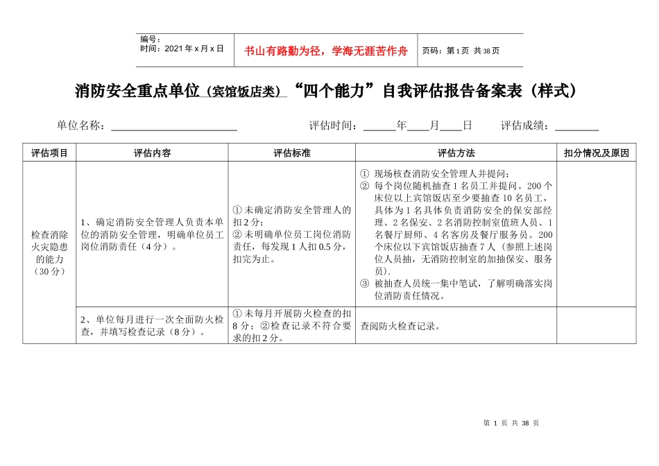 消防安全重点单位“四个能力”自我评估报告_第1页