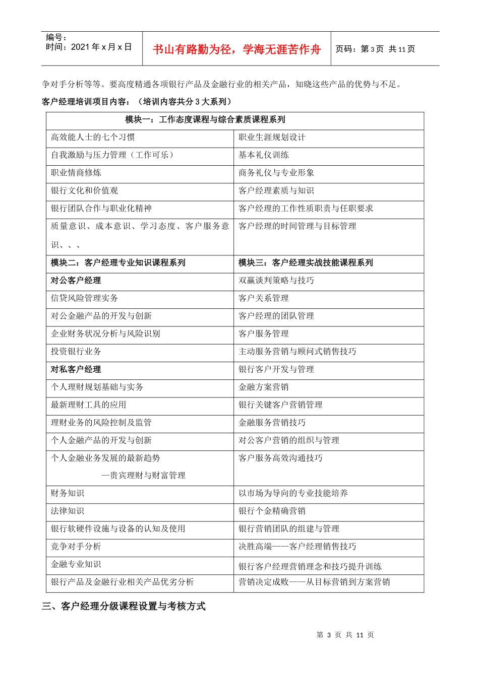银行系统客户经理分级培训考核方案doc客户经理分级培训_第3页