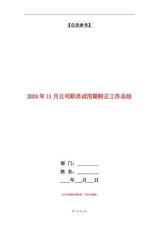 2024年11月公司职员试用期转正工作总结