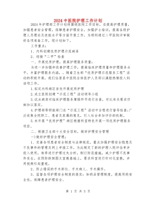 2024中医院护理工作计划