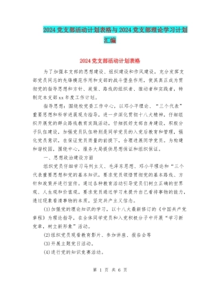 2024党支部活动计划表格与2024党支部理论学习计划汇编