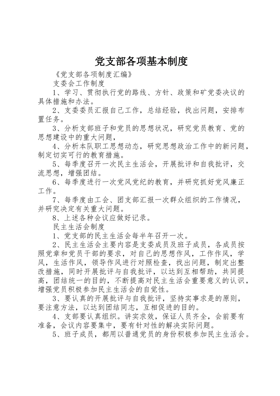 党支部各项基本规章制度细则_第1页