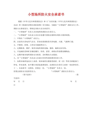 《安全管理文档》之小型场所防火安全承诺书 