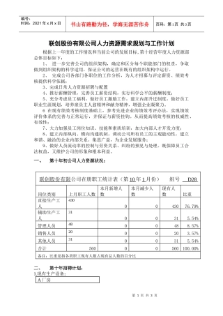 联创公司人力资源需求规划与工作计划的秘密