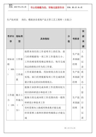 研究发展部-模拟语音系统产品主管工艺工程师（年度考核）表