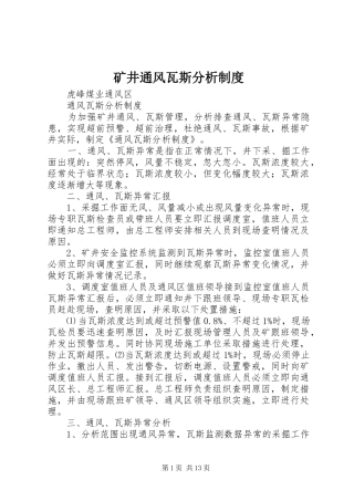矿井通风瓦斯分析管理规章制度
