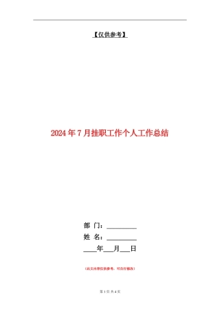2024年7月挂职工作个人工作总结