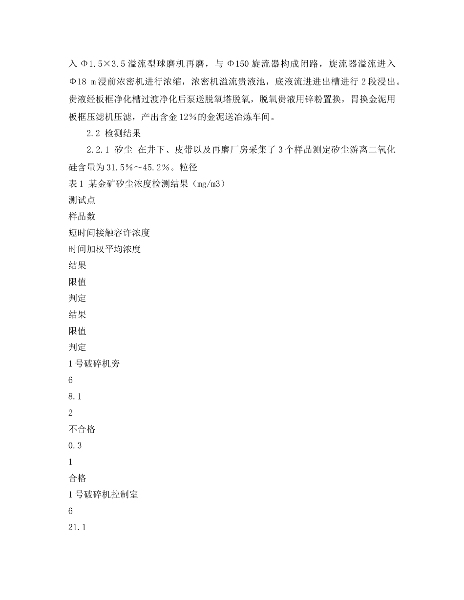 《安全管理职业卫生》之某金矿采选矿工序职业有害因素的调查 _第2页