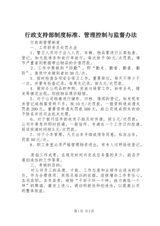 行政支持部规章制度细则标准、管理控制与监督办法