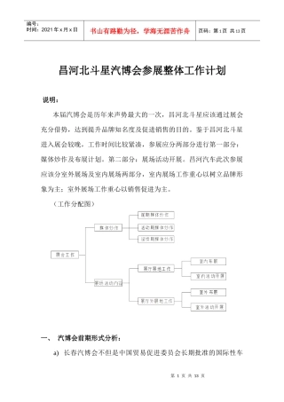 昌河北斗星汽博会参展整体工作计划