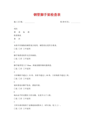 《安全管理资料》之钢管脚手架检查表 