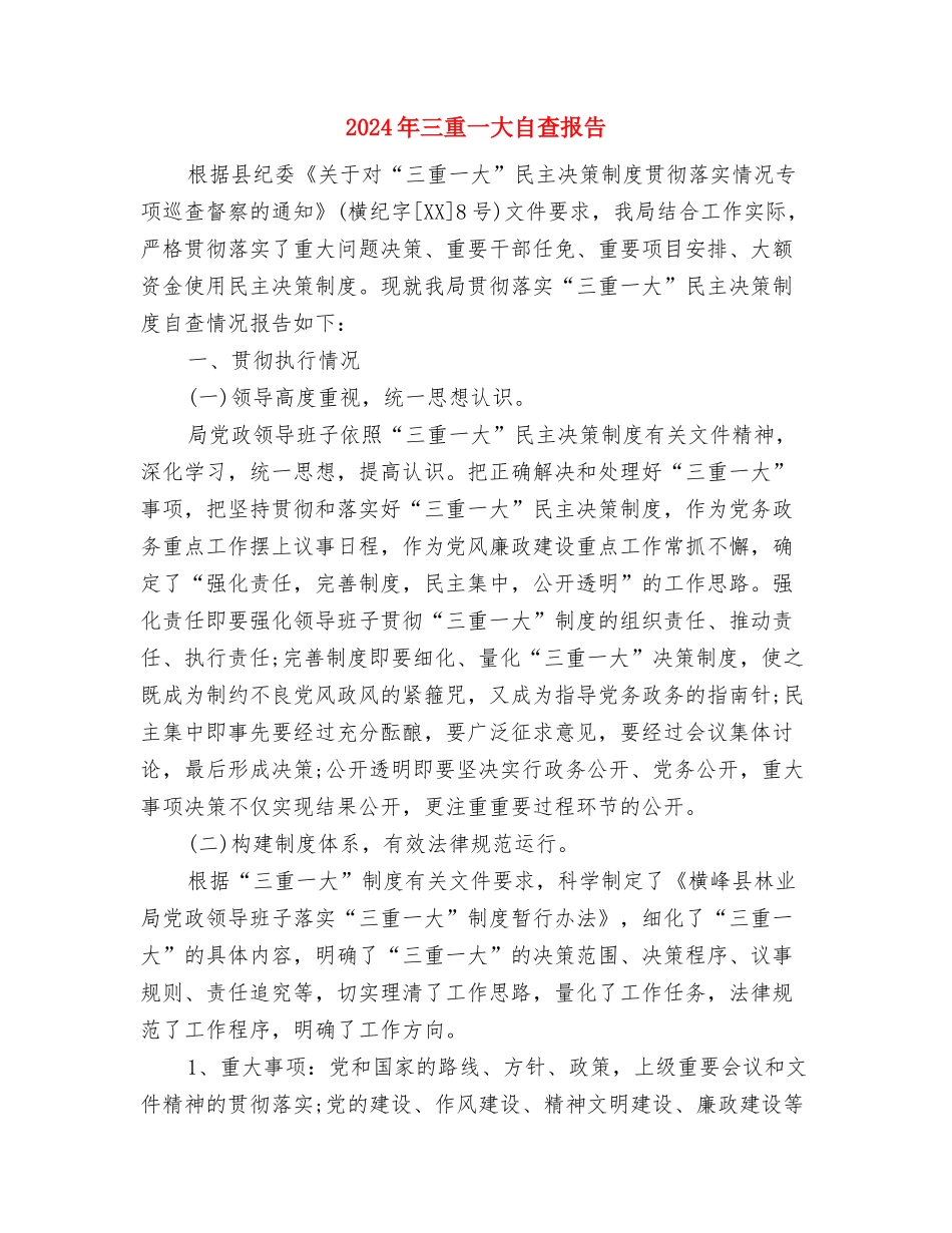2024年三分钟即兴演讲稿与2024年三重一大自查报告汇编_第3页