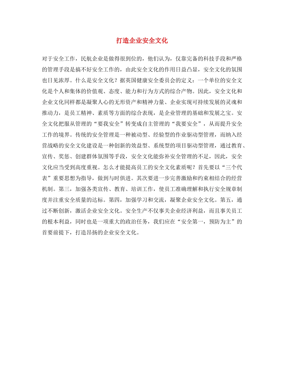 《安全文化》之打造企业安全文化 _第1页