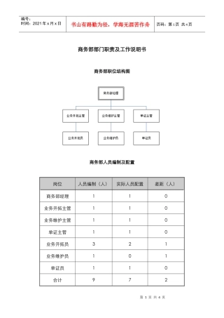 某中型制造业商务部职责及人员编制说明书