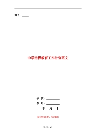 中学远程教育工作计划范文
