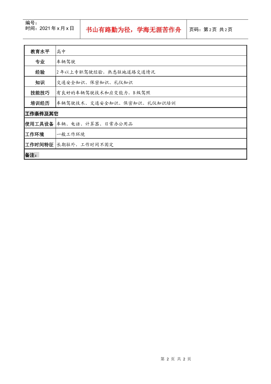 某知名光电企业办事处货运员岗位说明书_第2页