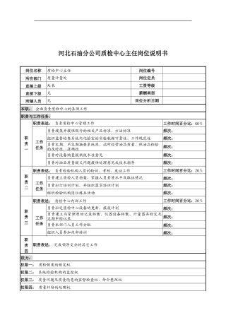 河北石油分公司质检中心主任岗位说明书