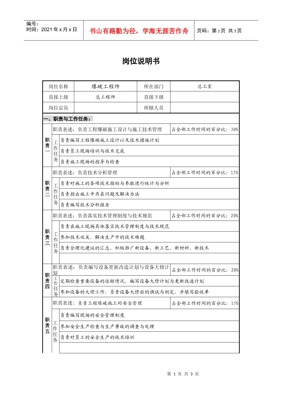 爆破工程师岗位说明书_第1页